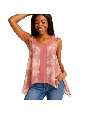 CECICO NWT! Dusty Rose Floral High-Low w/ Fancy Back Cut-Out Tank Top Size S